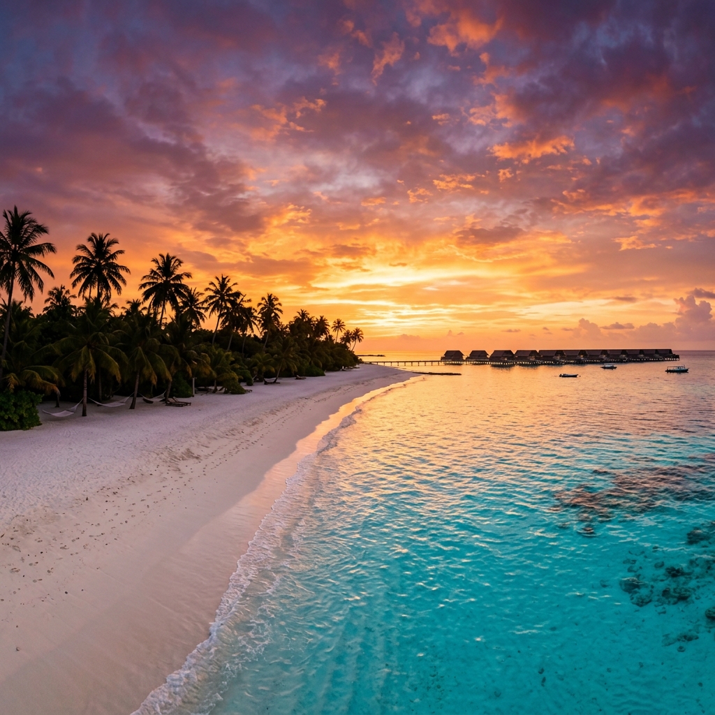 Tropical paradise beach at sunset